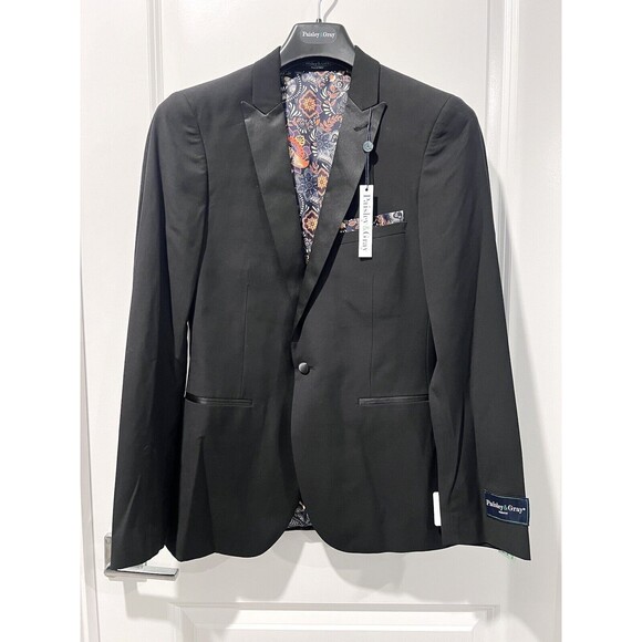 Paisley & Gray Men's Apparel Black Notch Trim Tuxedo Slim Fit Jacket Blazer 36R - Picture 2 of 13